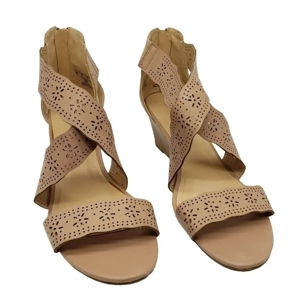 Attention Criss Cross Laser Cut Wedge Sandals